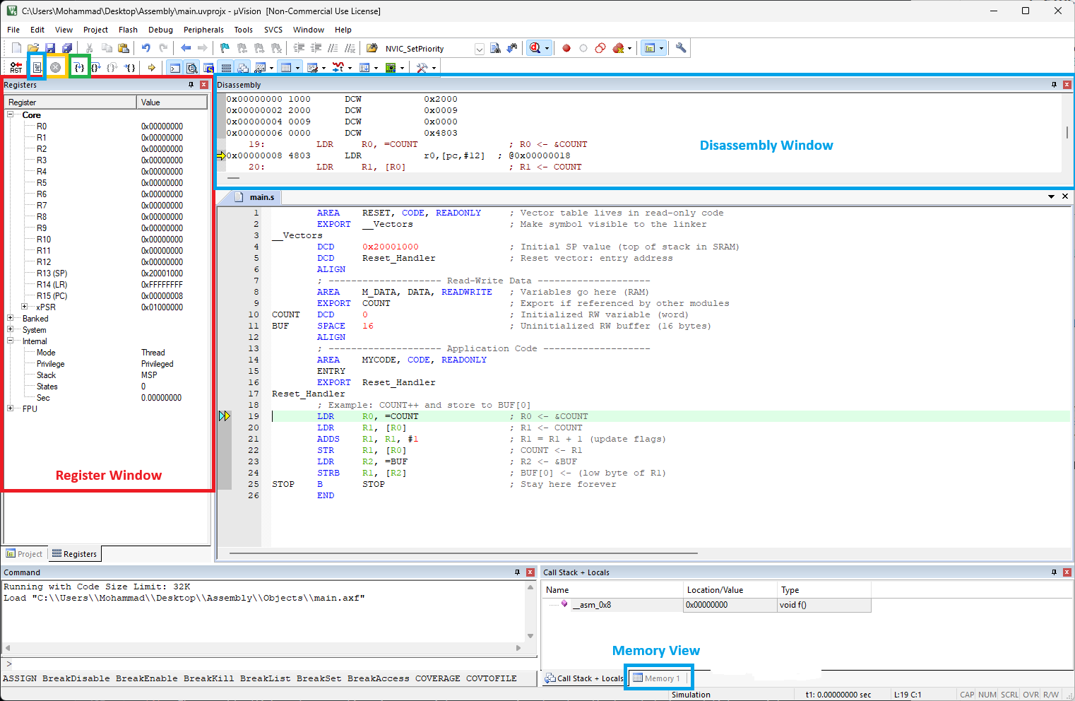 Keil uVision5 Debugger Interface